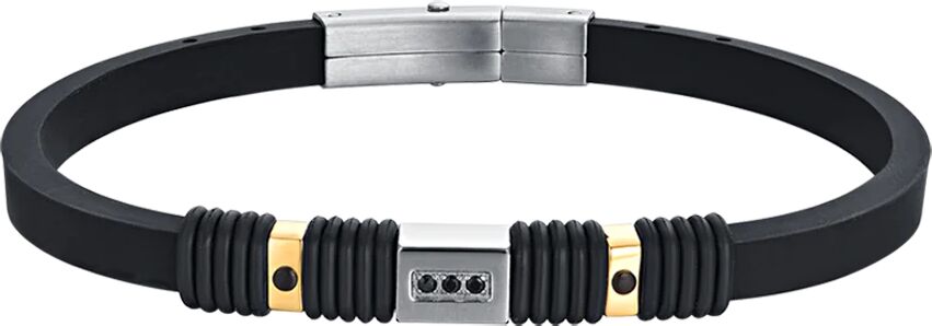 Luca Barra BRACCIALE UOMO IN SILICONE NERO CON ELEMENTI IN ACCIAIO IP NERO E IP GOLD