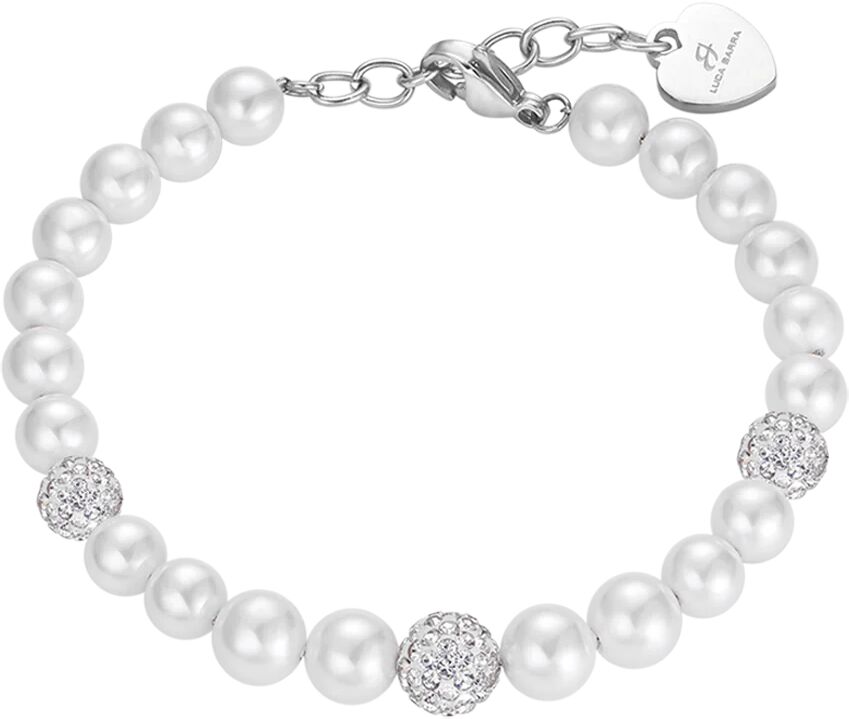 Luca Barra BRACCIALE DONNA DI PERLE CON CRISTALLI BIANCHI, Argento