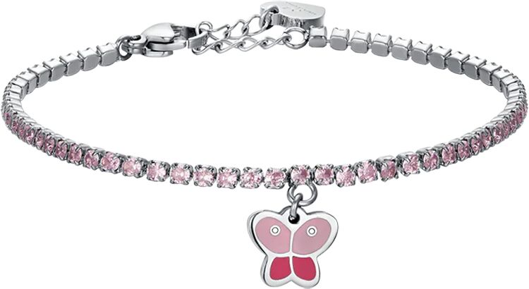 Luca Barra BRACCIALE TENNIS BAMBINA IN ACCIAIO CON CRISTALLI ROSA E FARFALLA