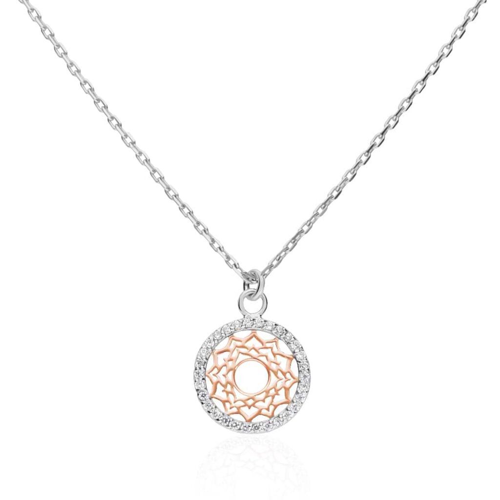 Stroili Collana in argento bicolore e zirconi con ciondolo VII Chakra dell'illuminazione Collezione: Silver Moments