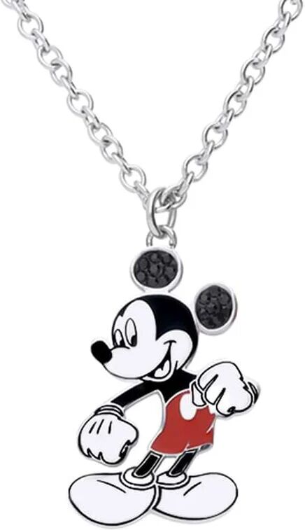 Stroili Collana in acciaio con ciondolo Topolino e strass neri Collezione: Mickey Mouse & Friends Argentato