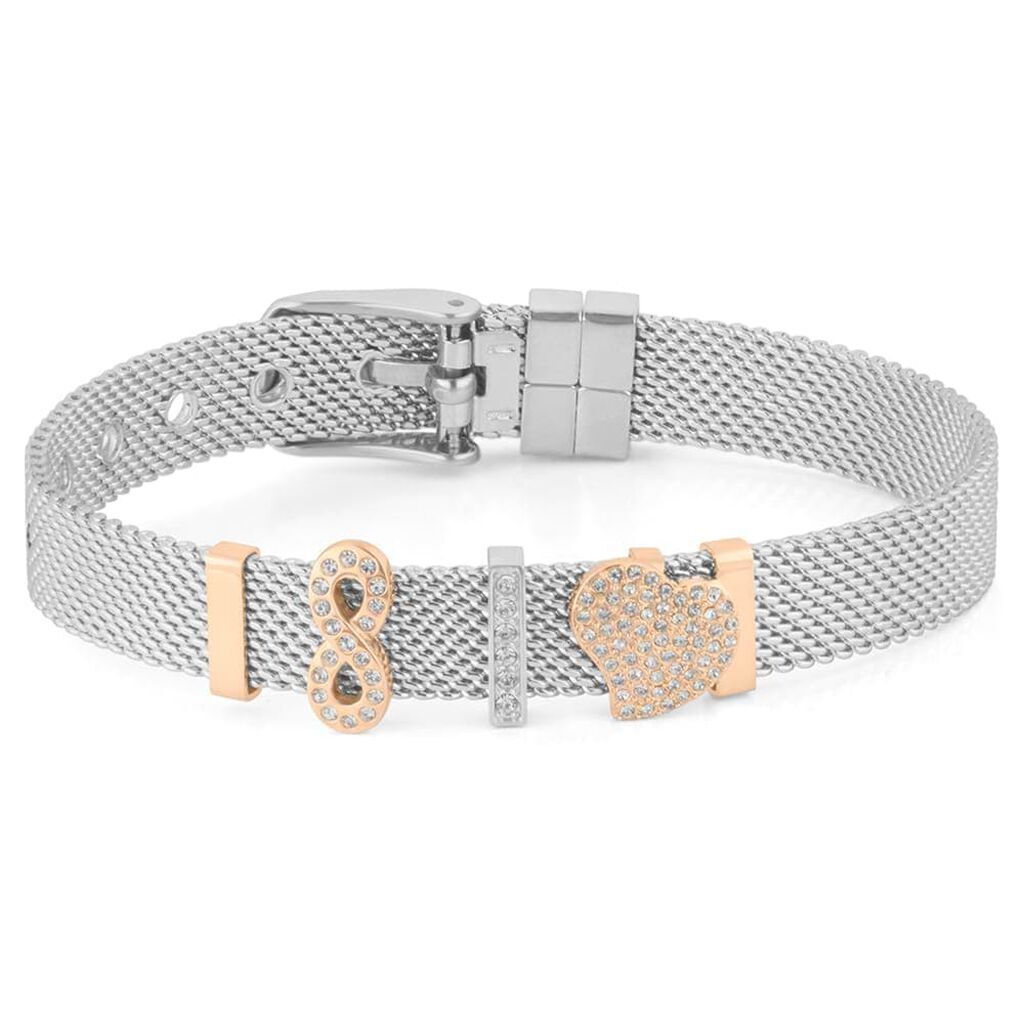 Stroili Bracciale Catena Lady Shine Acciaio Bicolore Bianco / Rosa Cristallo Collezione: Lady Shine Bicolore Bianco / Rosa