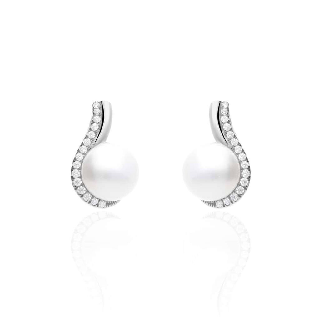 Stroili Orecchini Lobo Silver Pearls Argento Rodiato Cubic Zirconia Perla sintentica Collezione: Silver Pearls Bianco