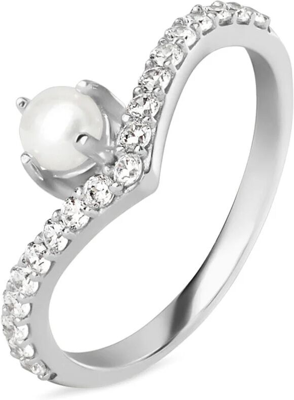 Stroili Anello Fantasia Silver Pearls Argento Rodiato Perla sintetica Cubic Zirconia Collezione: Silver Pearls - Misura 56 Bianco