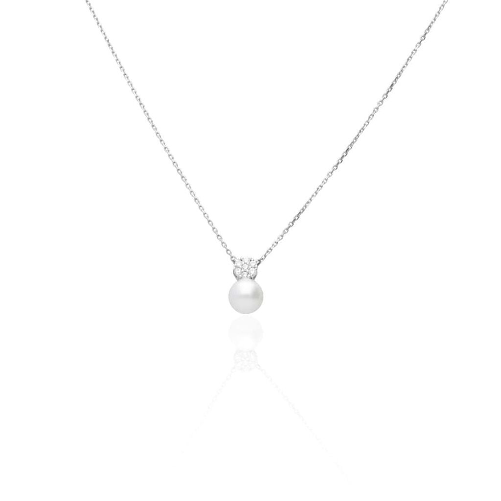Stroili Collana Silver Pearls Argento Rodiato Perla sintentica Cubic Zirconia Collezione: Silver Pearls Bianco