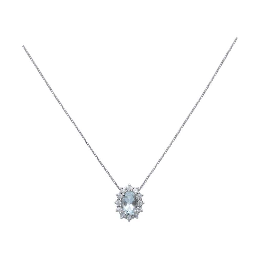 Stroili Collana in oro bianco con pietra acquamarina 0.40 ct e diamanti 0.14 ct Collezione: Acquamarina Oro Bianco