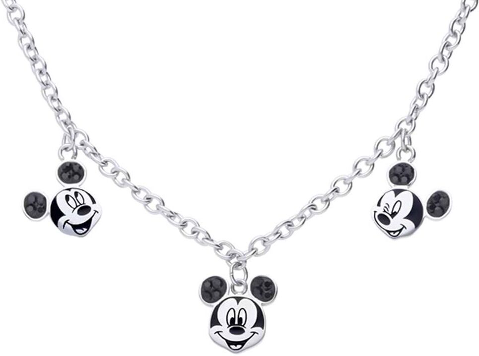 Stroili Collana in acciaio con 3 ciondoli Topolino e strass neri Collezione: Mickey Mouse & Friends Argentato