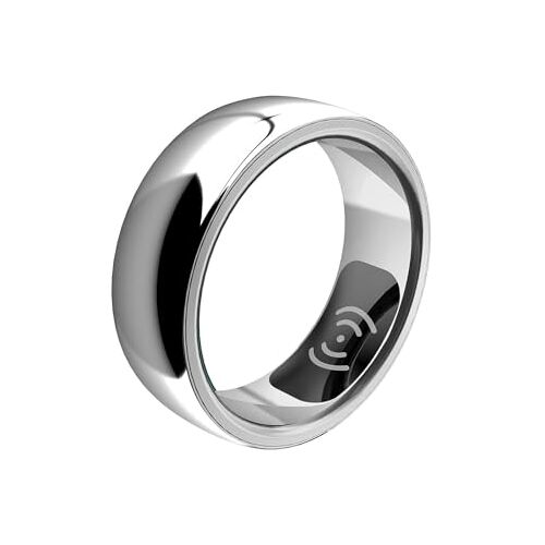 NJDQFA Draagbare fitness-slaaphartslagtrackerring met oplaadcompartiment, slimme ring voor heren dames, fitnesstracker met app,Zilver,7（17 mm）