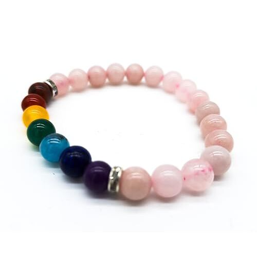 AB India Crafts 7 chakra rozenkwarts edelsteen armband in sieradenzakje   spiritualiteit harmonie vruchtbaarheid