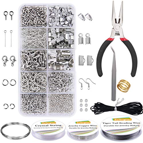 EuTengHao Sieraden Maken Supplies Kit Sieraden Reparatie Tool Set met Sieraden Tang Kralen Draden Open Jump Ring Kreeft Sluitingen Ketting Cord Lint Einden Sieraden Bevindingen Maken voor Sieraden DIY Supplies