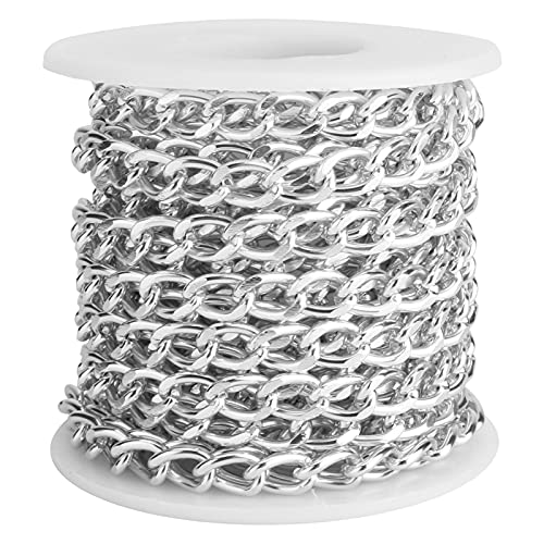 Buachois 5 m / rol halsketting, zilver, aluminium pantserketting met spoel, 10 x 6,5 x 1,8 mm vacuümcoating, herenketting, schakelketting voor mannen en heren, doe-het-zelf armband, ketting, sieraden maken