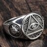 NJKM Heren Masonic All Seeing Eye Ring Rvs Masonic Master Mason Punk Hip Hop Style Gift Ring Sieraden Party Prom Persoonlijkheid Ring (Color : Silver, Size : 11)