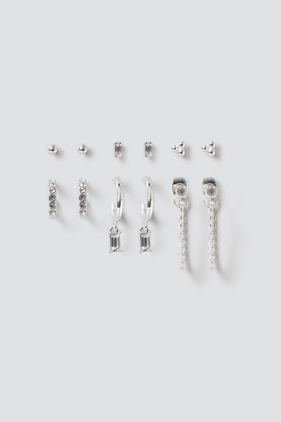 Gina Tricot Baguette and Pave Crystal Earring Pack in Silver one size  Crystal