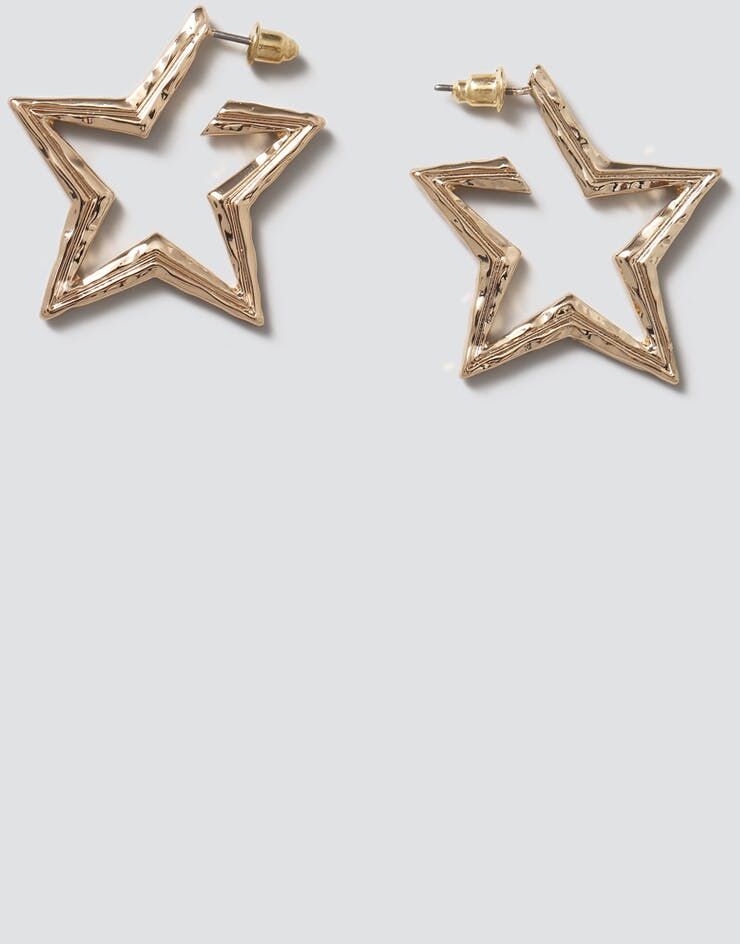 Gina Tricot Textured Gold Star Hoop Earrings one size  Gold