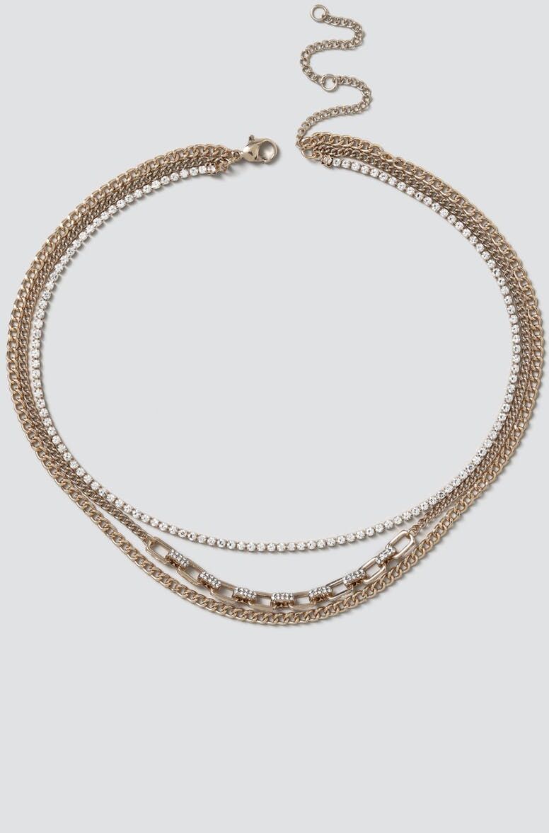 Gina Tricot Pave Curb Layered Gold Necklace in Gold one size  Crystal