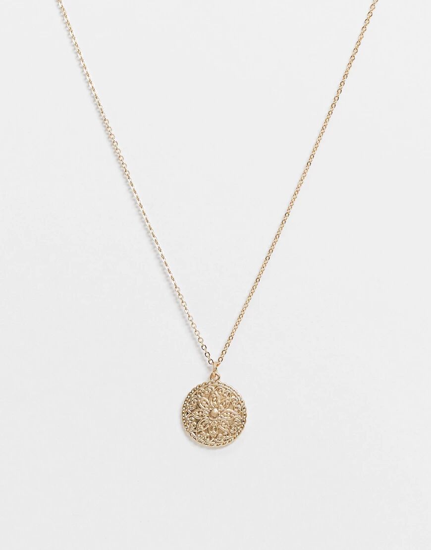 Accessorize flower coin pendant in gold  Gold