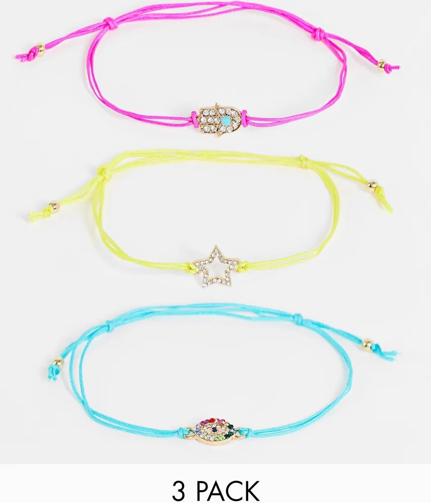 Accessorize pack of three friendship bracelets in brights-Multi  Multi