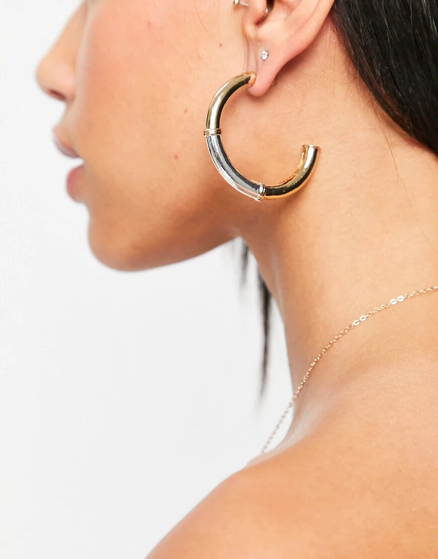 Accessorize two tone hoop earrings in mixed metals-Gold  Gold