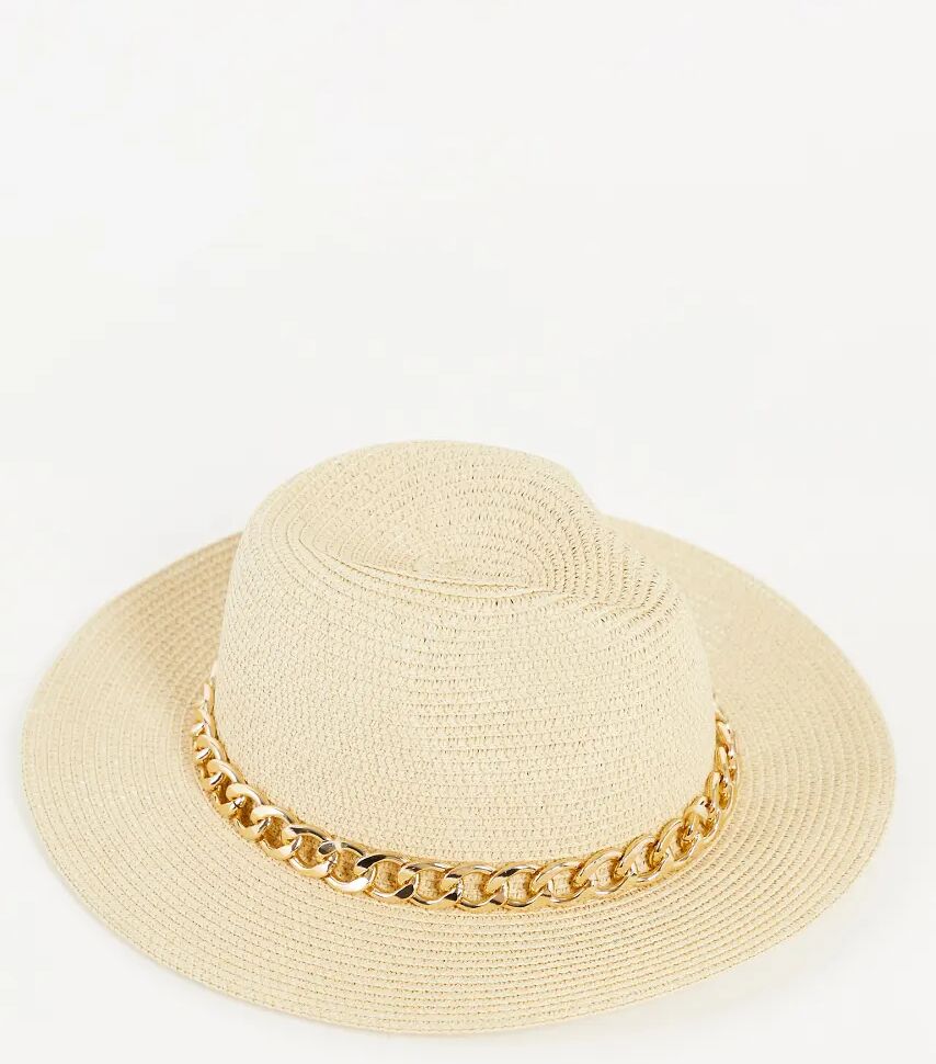 ALDO Broeni straw panama hat with chain in beige and gold-Neutral  Neutral