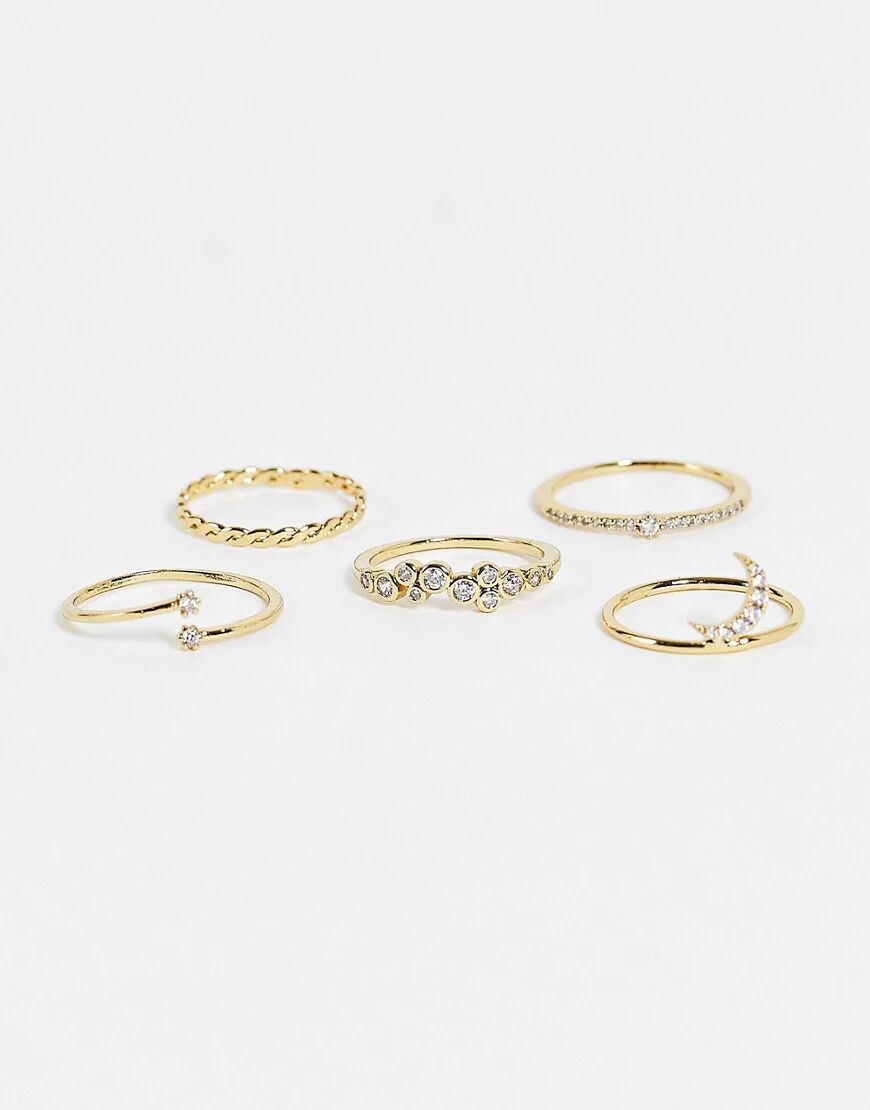 ALDO Larendaven crystal moon ring multipack in gold  Gold