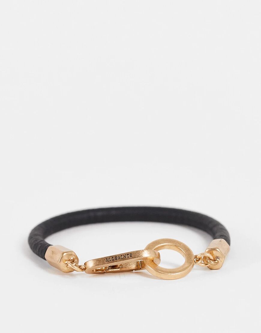 AllSaints leather bracelet with gold fastening in black  Black