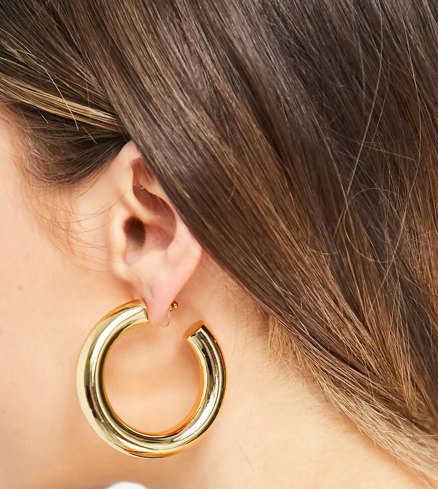 ASOS DESIGN 14k gold plate hoop earrings in 50mm tube design  Gold