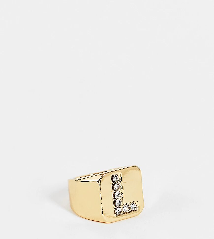 ASOS DESIGN 14k gold plated L initial ring  Gold