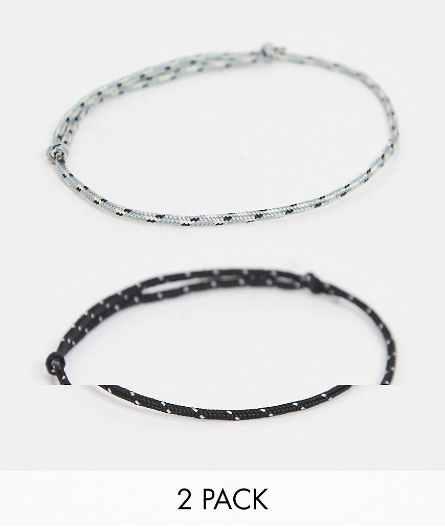 ASOS DESIGN 2 pack cord anklet in black and grey  Black