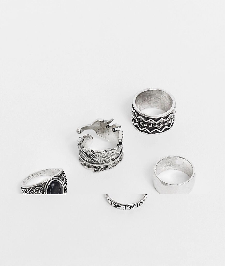 ASOS DESIGN 5 pack chunky ring set in burnished silver tone  Silver