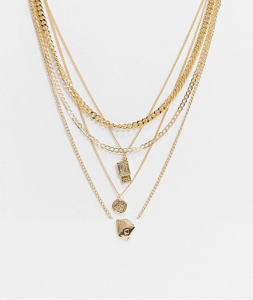 ASOS DESIGN 5 pack layered neckchain with charms in gold tone  Gold