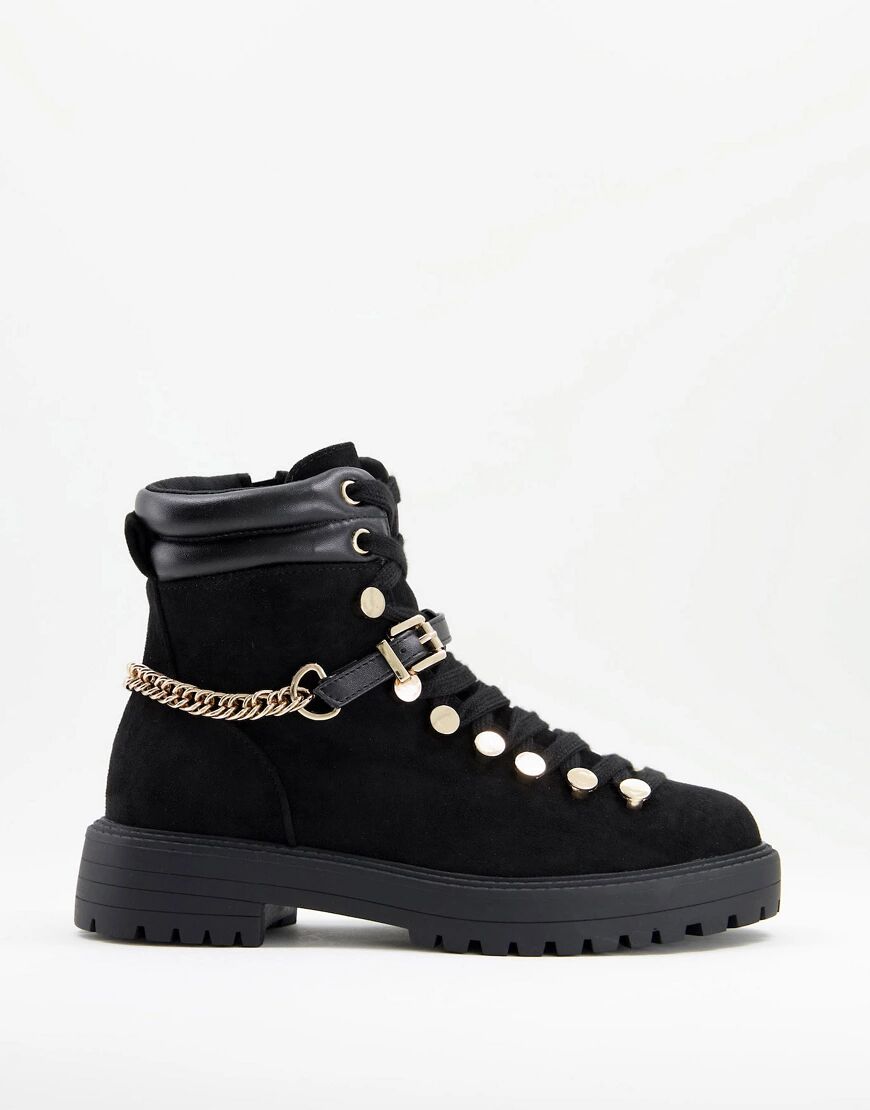 ASOS DESIGN Arabelle chain trim hiker boots in black  Black
