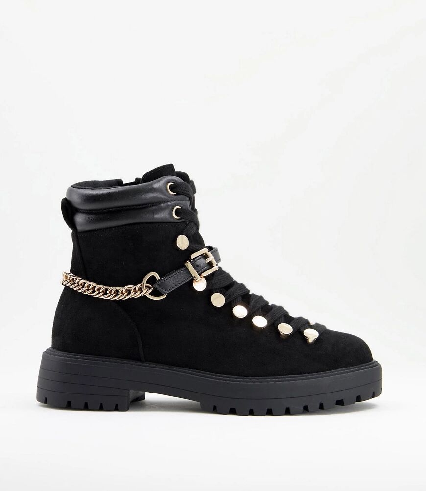 ASOS DESIGN Arabelle chain trim hiker boots in black  Black