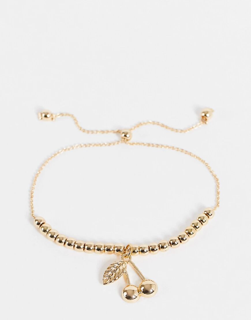 ASOS DESIGN bracelet with cherry charm in gold tone  Gold