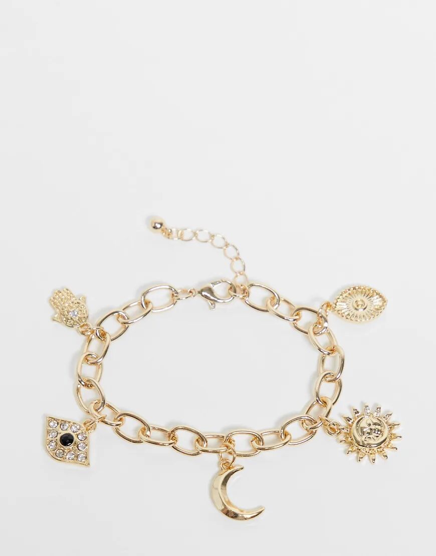 ASOS DESIGN charm bracelet with celestial charms in gold tone  Gold