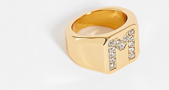 ASOS Curve ASOS DESIGN Curve 14k gold plated M initial ring  Gold