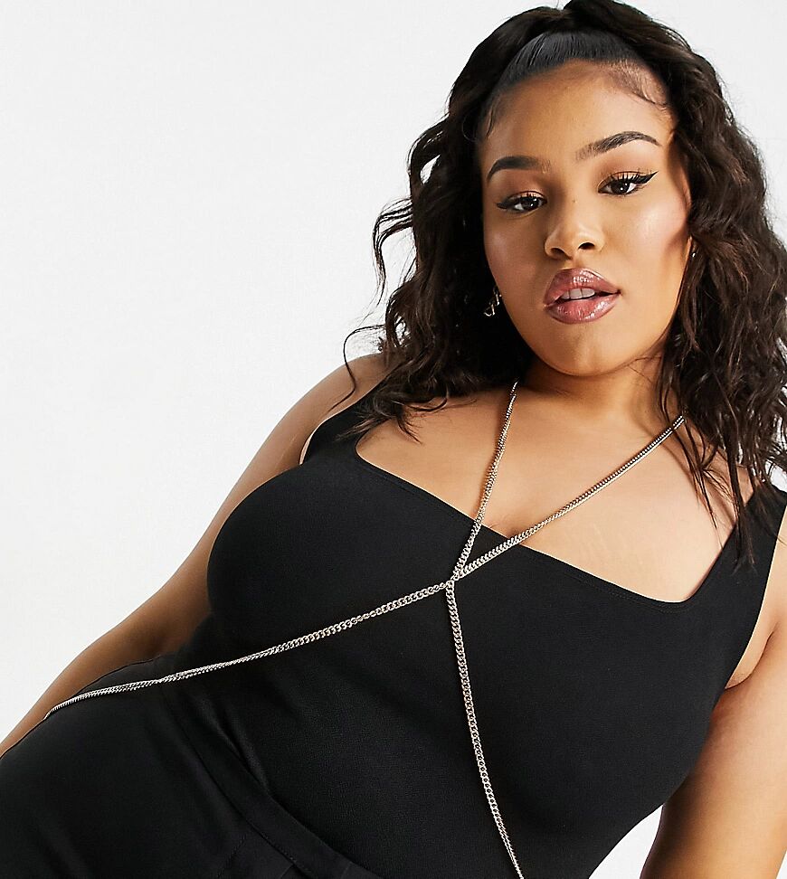 ASOS Curve ASOS DESIGN Curve body chain in curb chain in gold tone  Gold