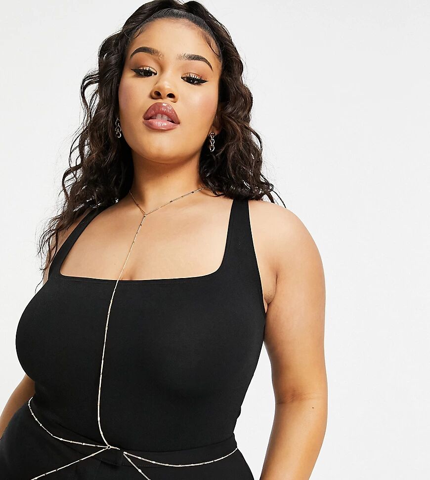 ASOS Curve ASOS DESIGN Curve body chain in fine dot dash chain in gold tone  Gold