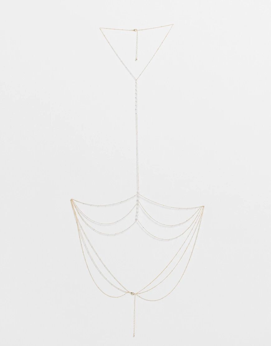 ASOS DESIGN Curve body chain with clear crystals-Gold  Gold