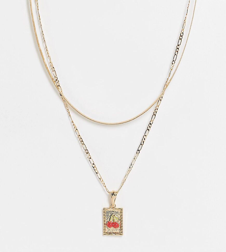 ASOS Curve ASOS DESIGN Curve multirow necklace with cherry tag pendant in gold tone  Gold