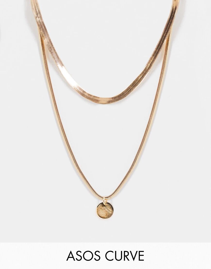 ASOS Curve ASOS DESIGN Curve multirow necklace with disc pendant in gold tone  Gold