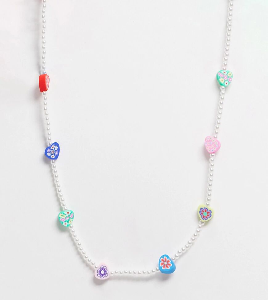 ASOS Curve ASOS DESIGN Curve necklace with flower beads and pearls-Multi  Multi