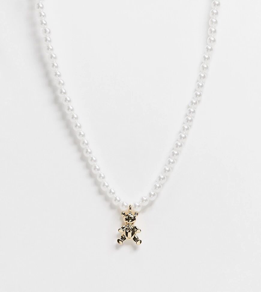ASOS Curve ASOS DESIGN Curve necklace with pearl and teddy bear charm in gold tone  Gold