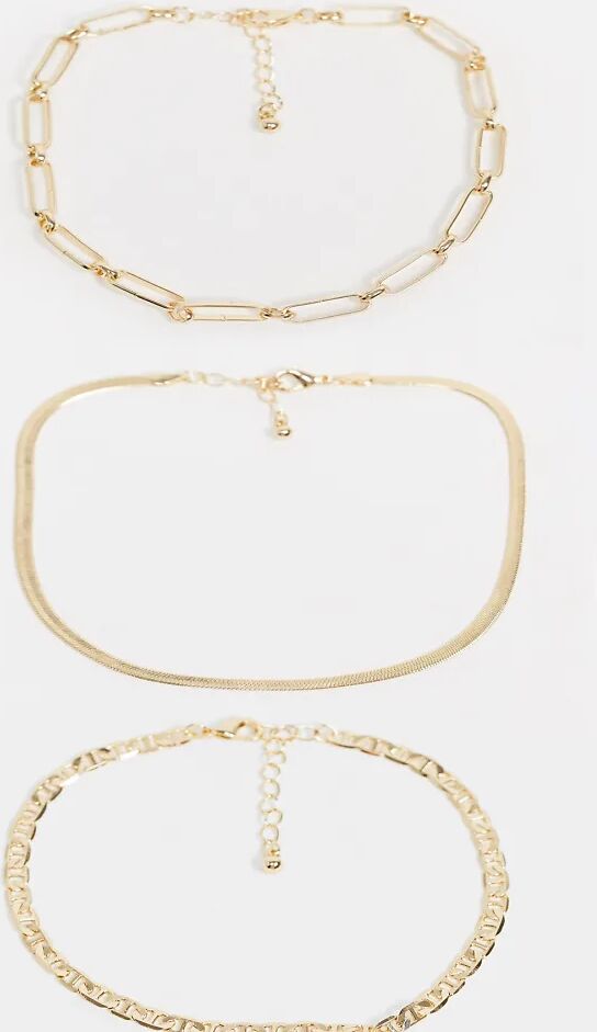 ASOS Curve ASOS DESIGN Curve pack of 3 anklets in mixed link and herringbone chains in gold tone  Gold