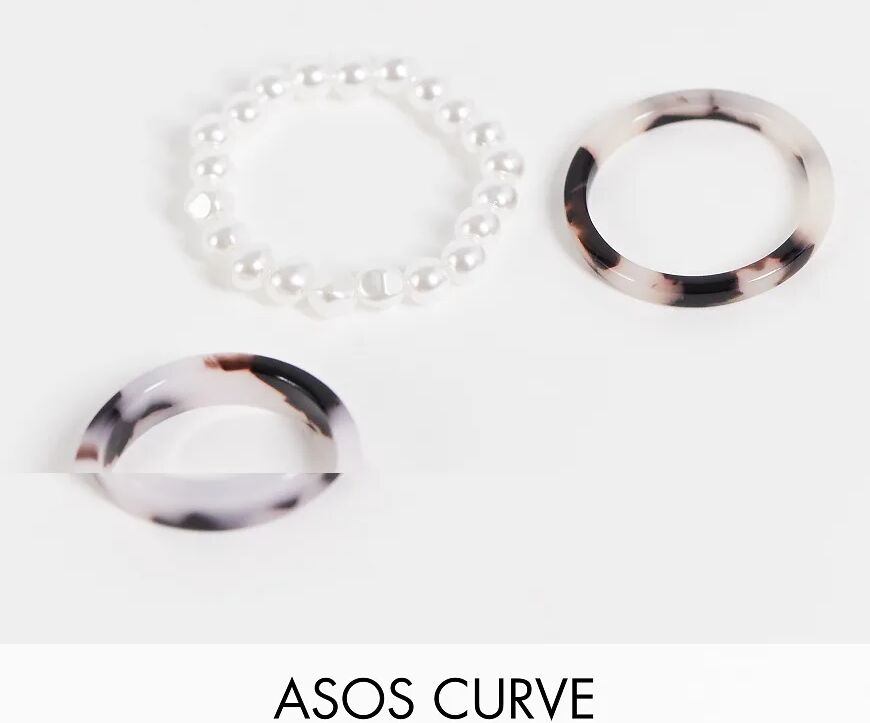 ASOS Curve ASOS DESIGN Curve pack of 3 rings with stretch pearl and tort plastic ring-Multi  Multi