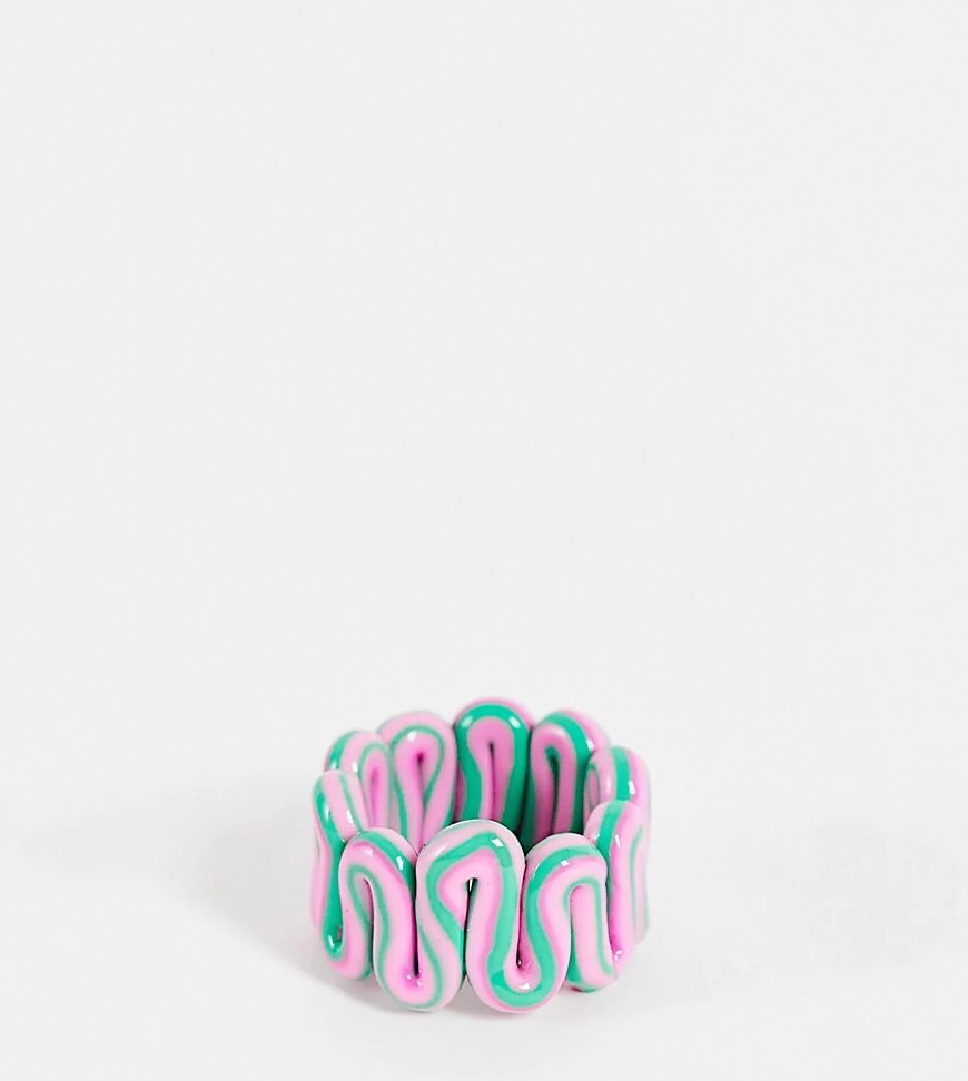 ASOS Curve ASOS DESIGN Curve ring in plastic chubby swiggle design in green and pink marble-Multi  Multi