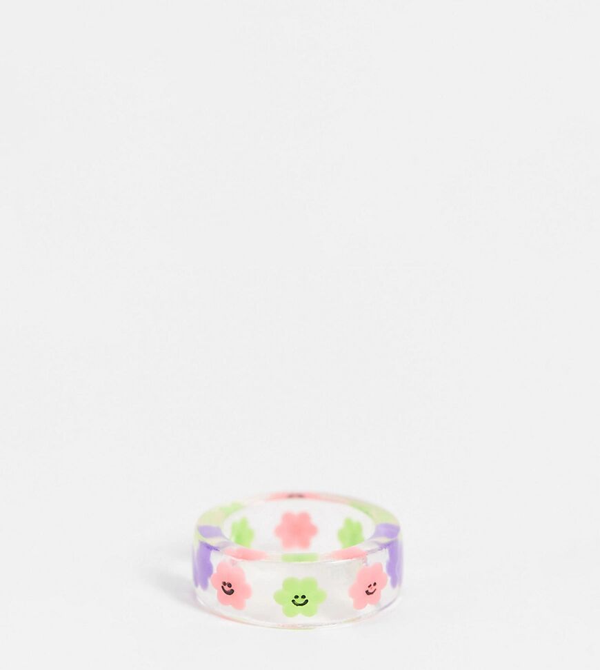 ASOS Curve ASOS DESIGN Curve ring with novelty flowers in clear plastic  Clear