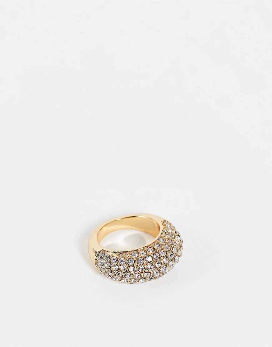 ASOS DESIGN domed ring with clear crystals in gold tone  Gold