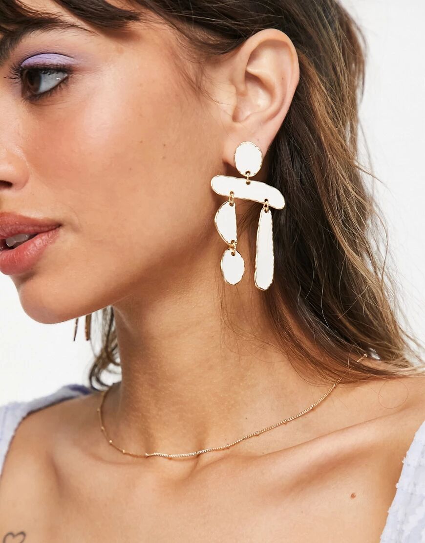 ASOS DESIGN earrings in abstract shapes drop in cream and gold tone  Gold