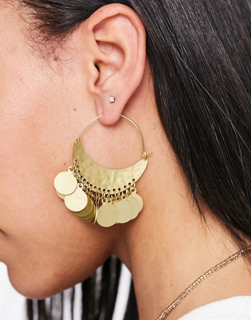 ASOS DESIGN hoop earrings with coin charms in gold tone  Gold
