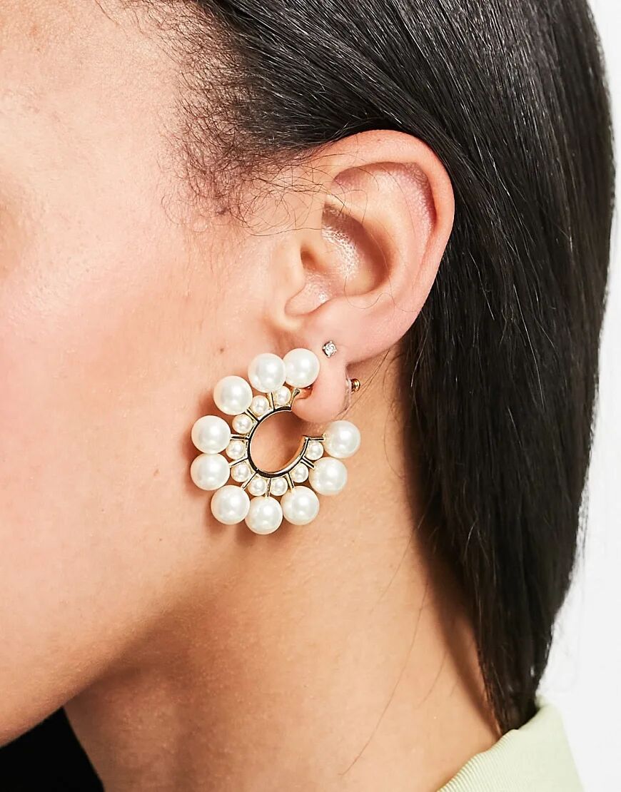 ASOS DESIGN hoop earrings with pearls in gold tone  Gold